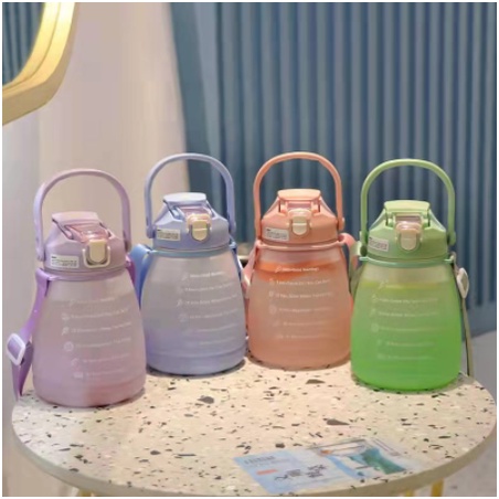 Botol Minum Viral Motivasi Penanda Waktu + Sticker 1.3 L / Botol Big Belly Gradasi Doff 1300ml KJ100
