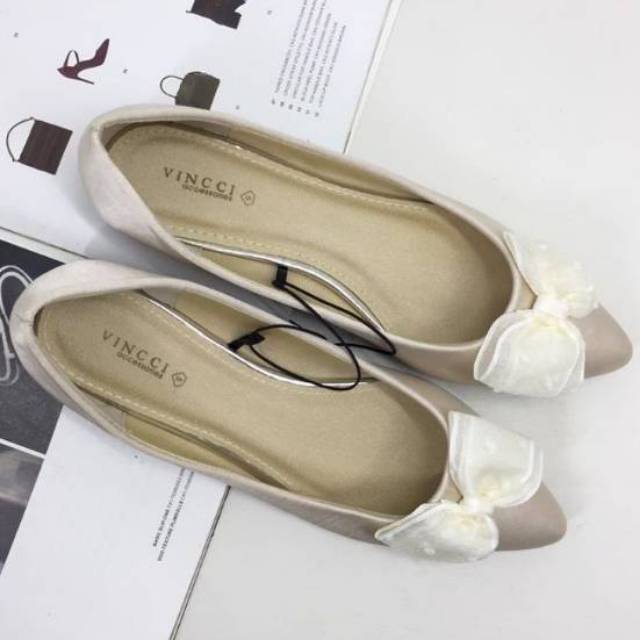 sz 6/37 CrazySale❣️ Cakep VINCCI ORIGINAL VI20192649 ALMOND SEPATU KERJA FLAT PITA CASUAL PESTA LUCU