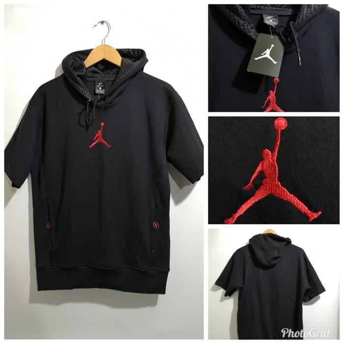 promo HOODIE JORDAN SHORT SLEEVES TANGAN PENDEK HITAM-MERAH GRADE ORIGINAL Berkualitas