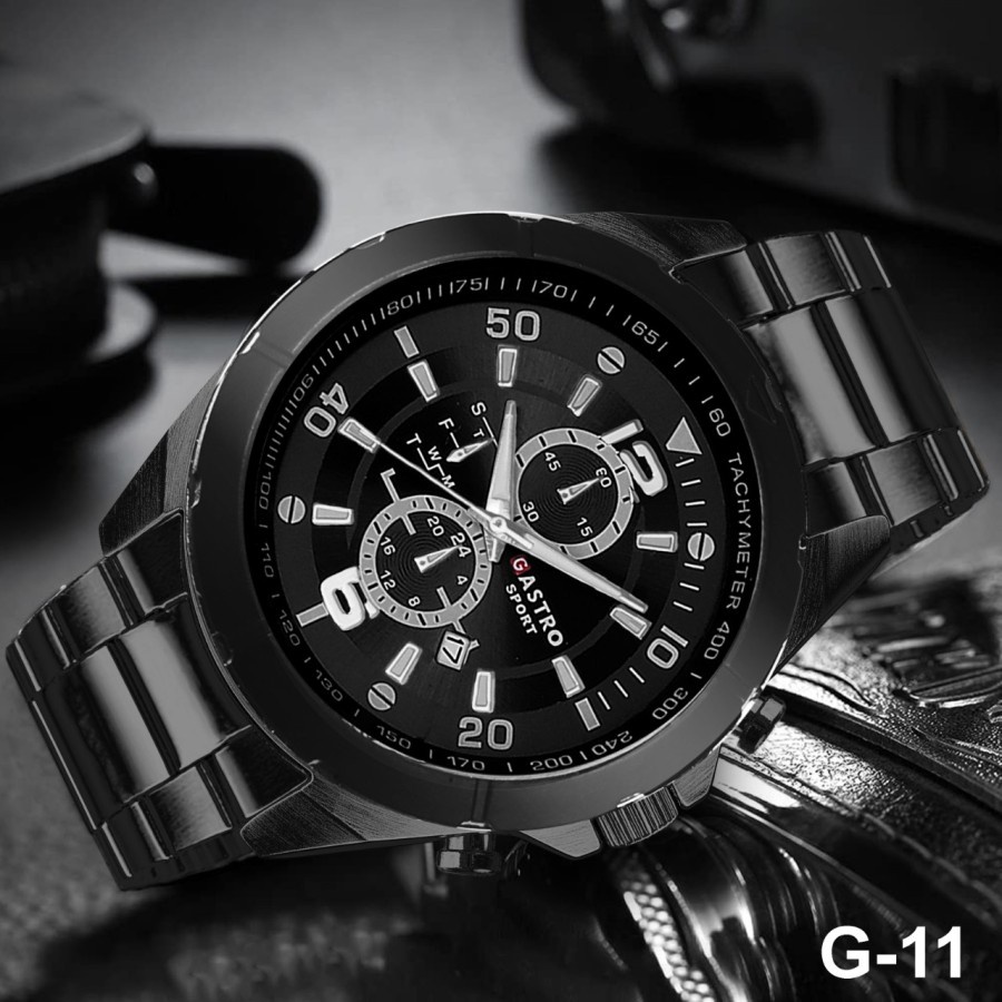 Jam Tangan Watch Pria Tahan Air Gastro Sport Tali Rantai Stainless Tanggal Original Hitam DW88