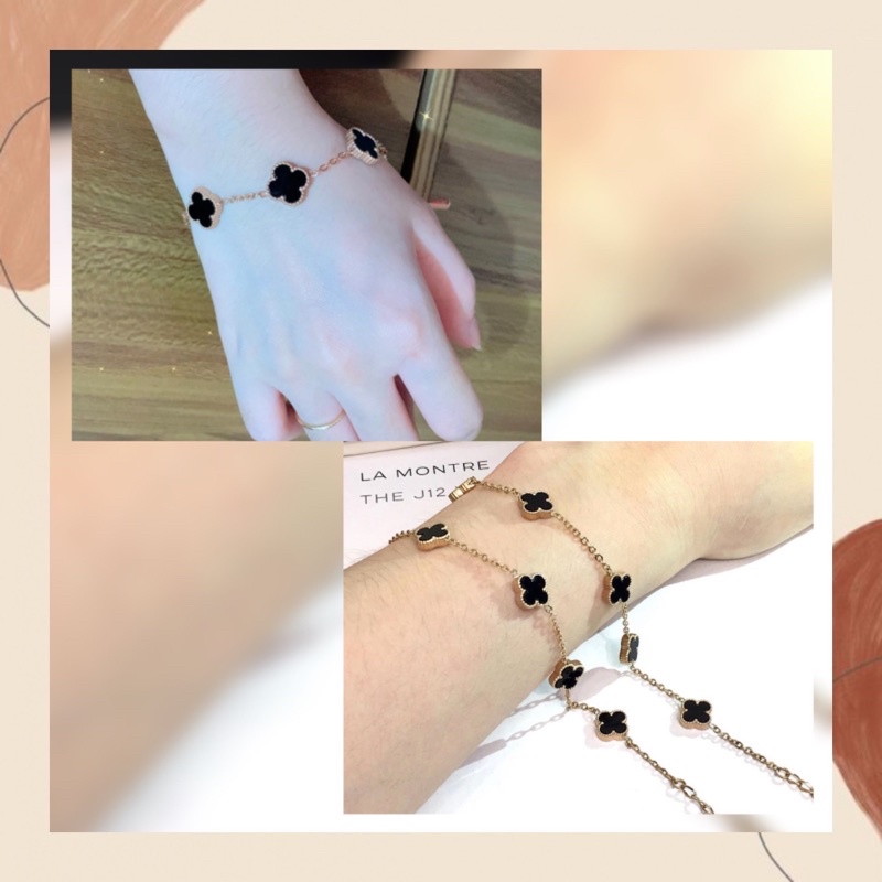 Gelang Titanium Premium Import Viral Hits Aksesoris Fashion Wanita Bunga Elvi Hitam Perhiasan Wanita