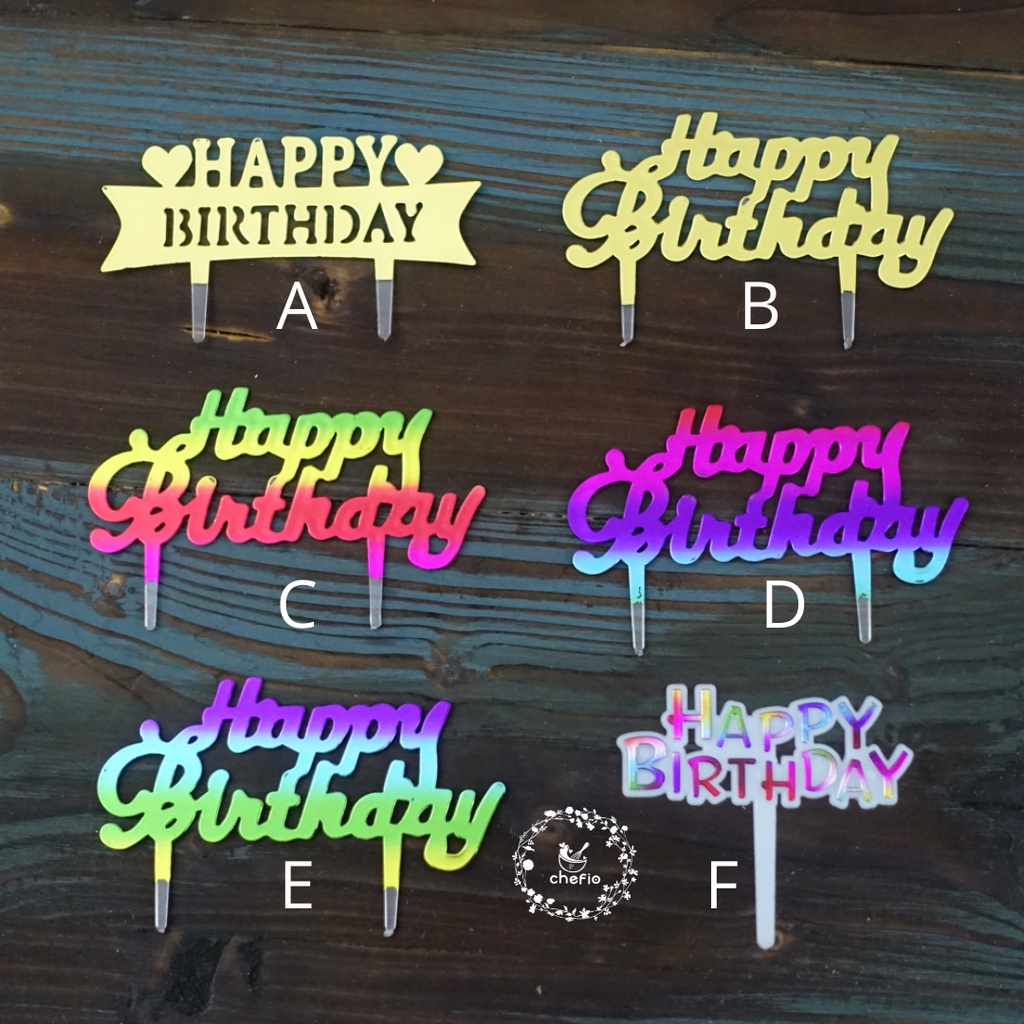 Chefio Cake Topper Happy Birthday Akrilik Mini / Tusukan Dekorasi Cake