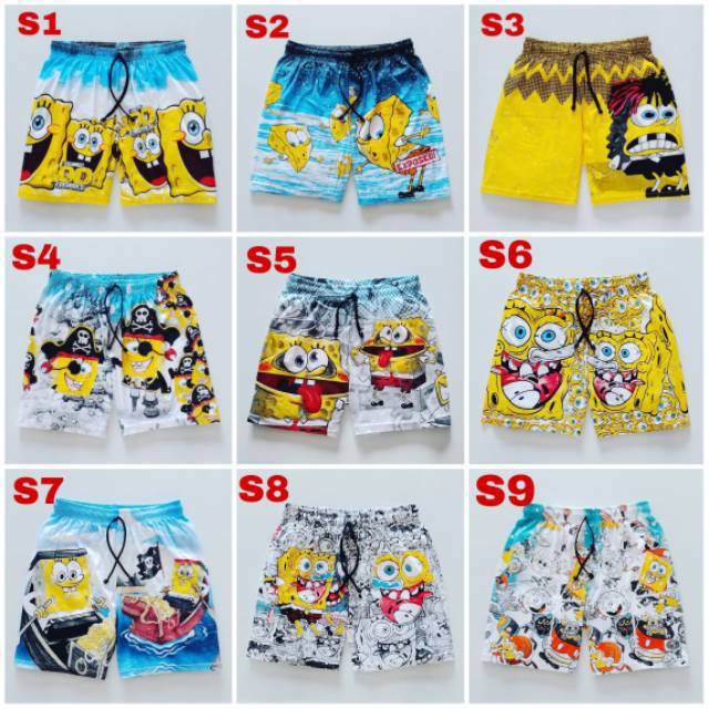 CELANA BOXER MOTIF SPONGEBOB SQUAREPANTS DISTRO SURF KOLOR CD DALAM PANTAI BOARDSHORT HUGO RADER