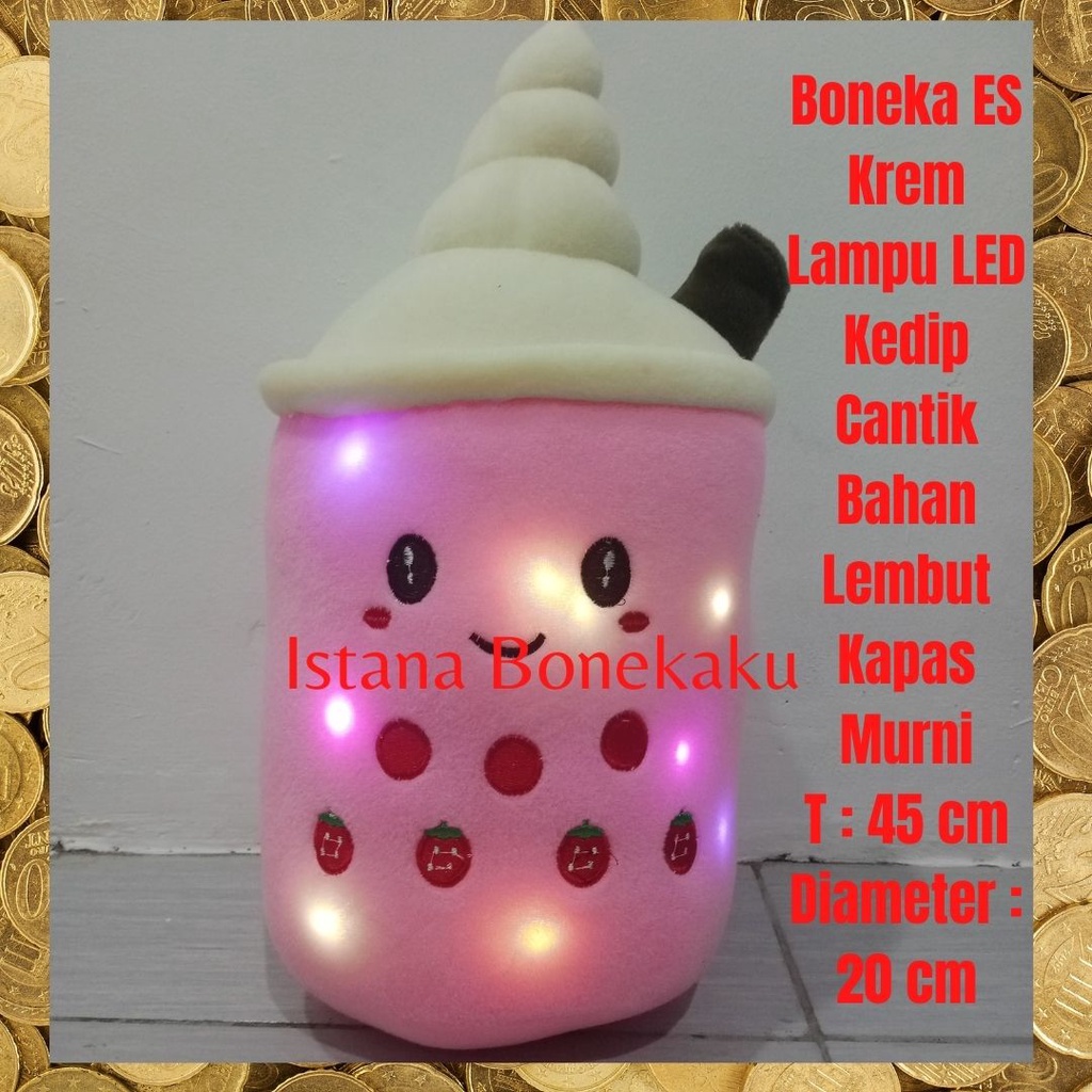 Boneka Boba Bantal Boba Ice Cream T : 45 cm Lampu LED Mewah Halus Isi Dacron Murni