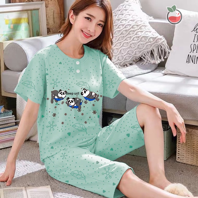 Lilipop.id  Baju Tidur Wanita 3/4 ALL SIZE STANDAR BEAR INC Piyama Setelan BabyDoll Kaos Celana Pendek