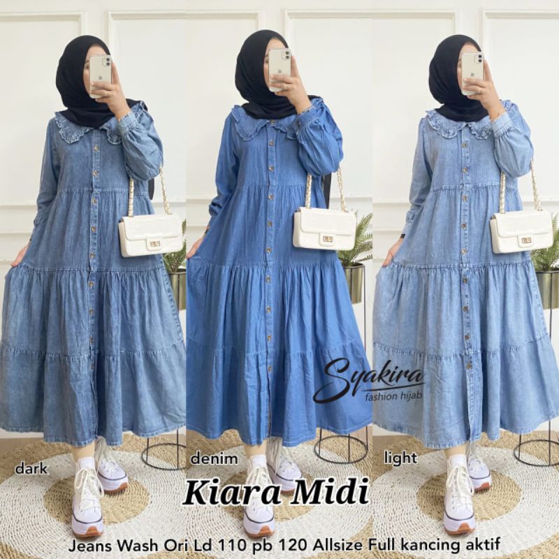 KIARA MIDI ORIGINAL PRODUK BY SYAKIRA //MIDI DRESS JEANSWASH//MIDI DRESS JEANS TERBARU