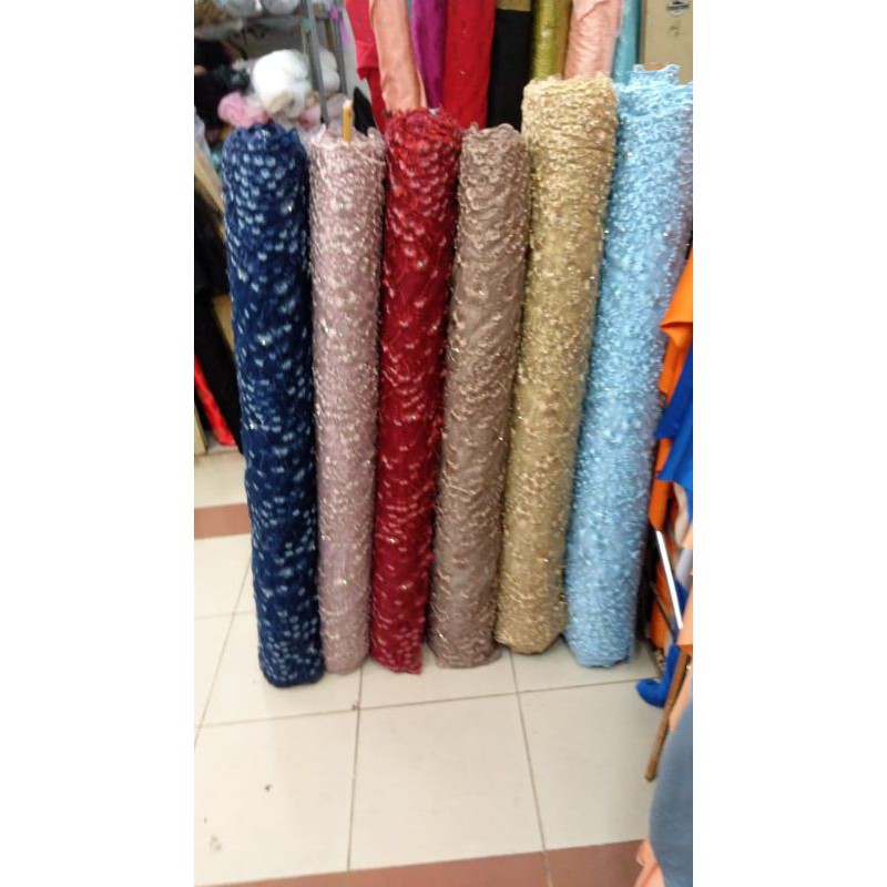 Kain Tile Swarovski / bahan Tulle swarovski / Tulle mewah / TERBARU