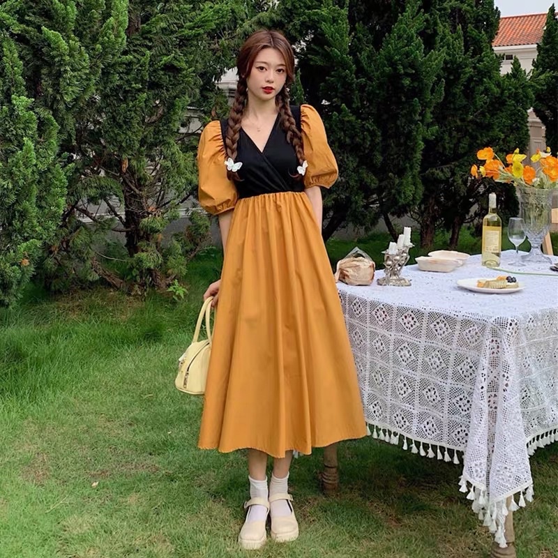 middi dress korea style/  pakaian korea/ baju korea/ Dress Midi Fairly Korea Style Lengan Bubble M10 midi dress termurah /midi dress termurah /middi dress termurah