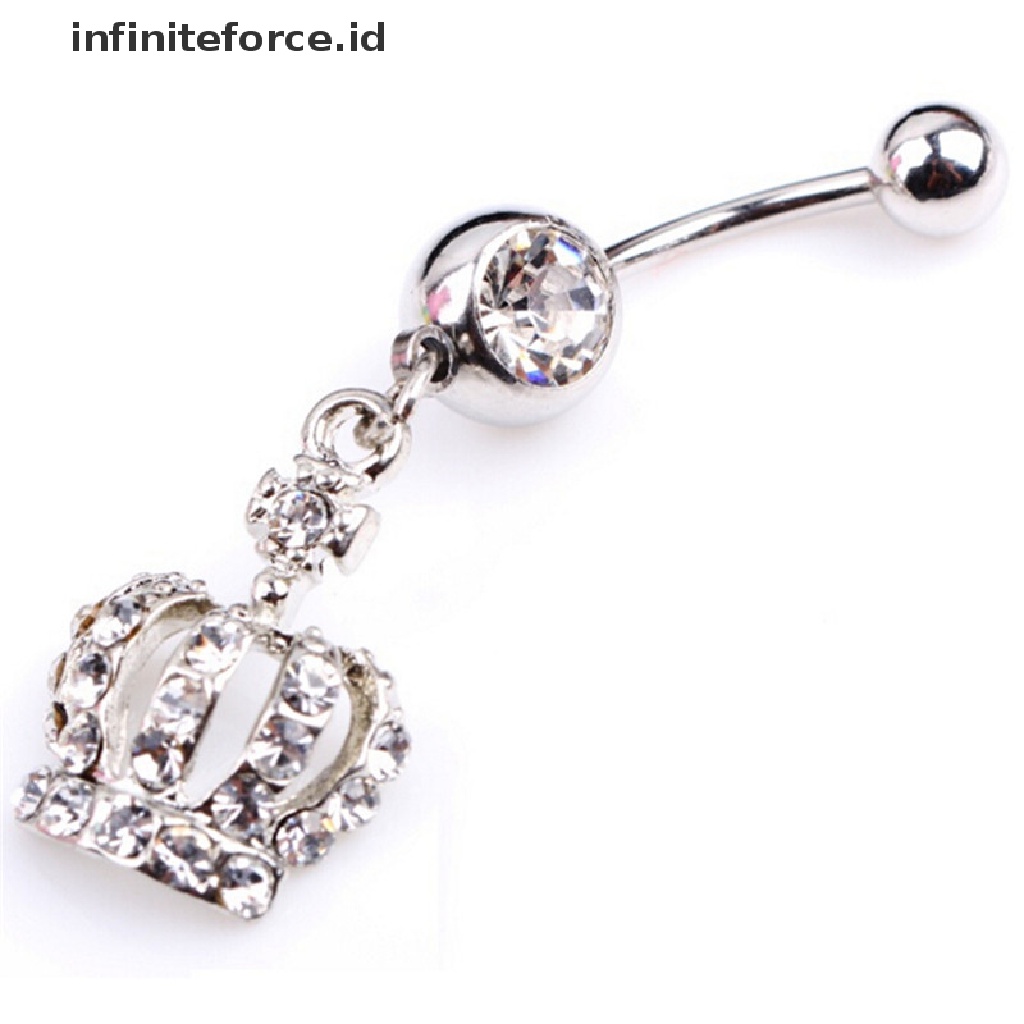 Infiniteforce.id Cincin Tindik Pusar Desain Mahkota Hias Berlian Imitasi Untuk Wanita