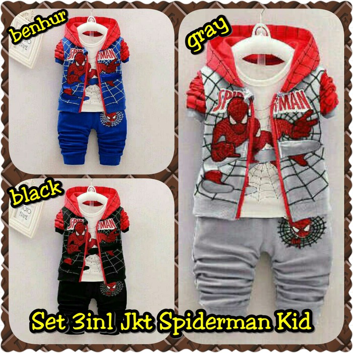 Baju Anak Laki Laki Set 3In1 Jkt Spiderman Kid Fashion Kids baL2303-98