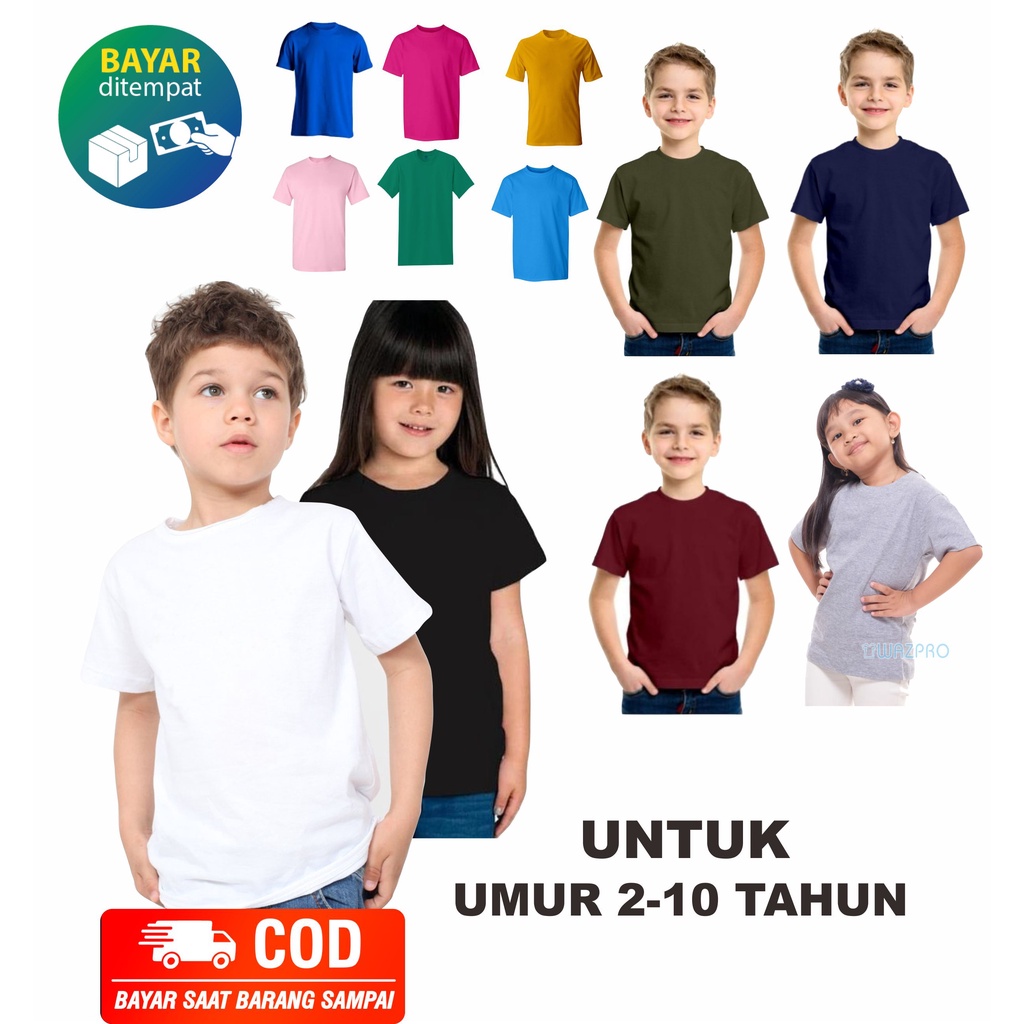 KAOS OBLONG ANAK ANAK UNISEX COTTON COMBED LENGAN PENDEK TSHIRT POLOS UMUR 2-10 TAHUN