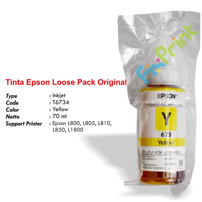 Tinta Original Epson 673 T6731 T6732 T6733 T6734 T6735 T6736 Refill Printer L800 L805 L850 L1800 Ori