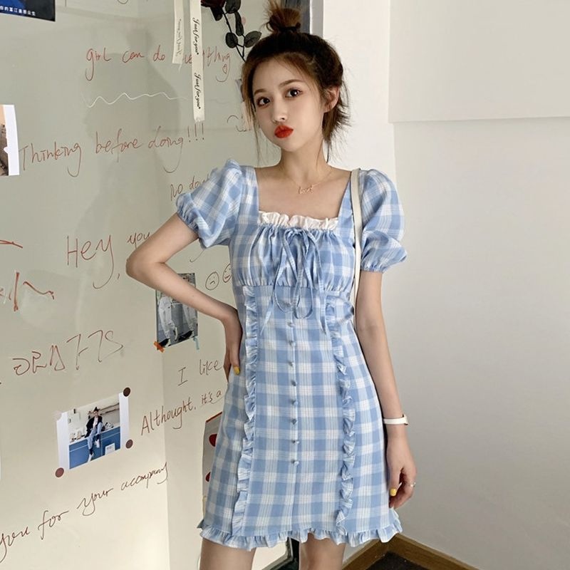 COD New Korean Fashion Style Blue Women Bodycon Mini Dress Short Sleeve Casual Party Sexy Summer Dresses