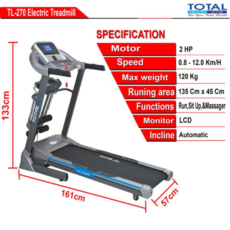 Treadmill elektrik TL 270 auto incline
