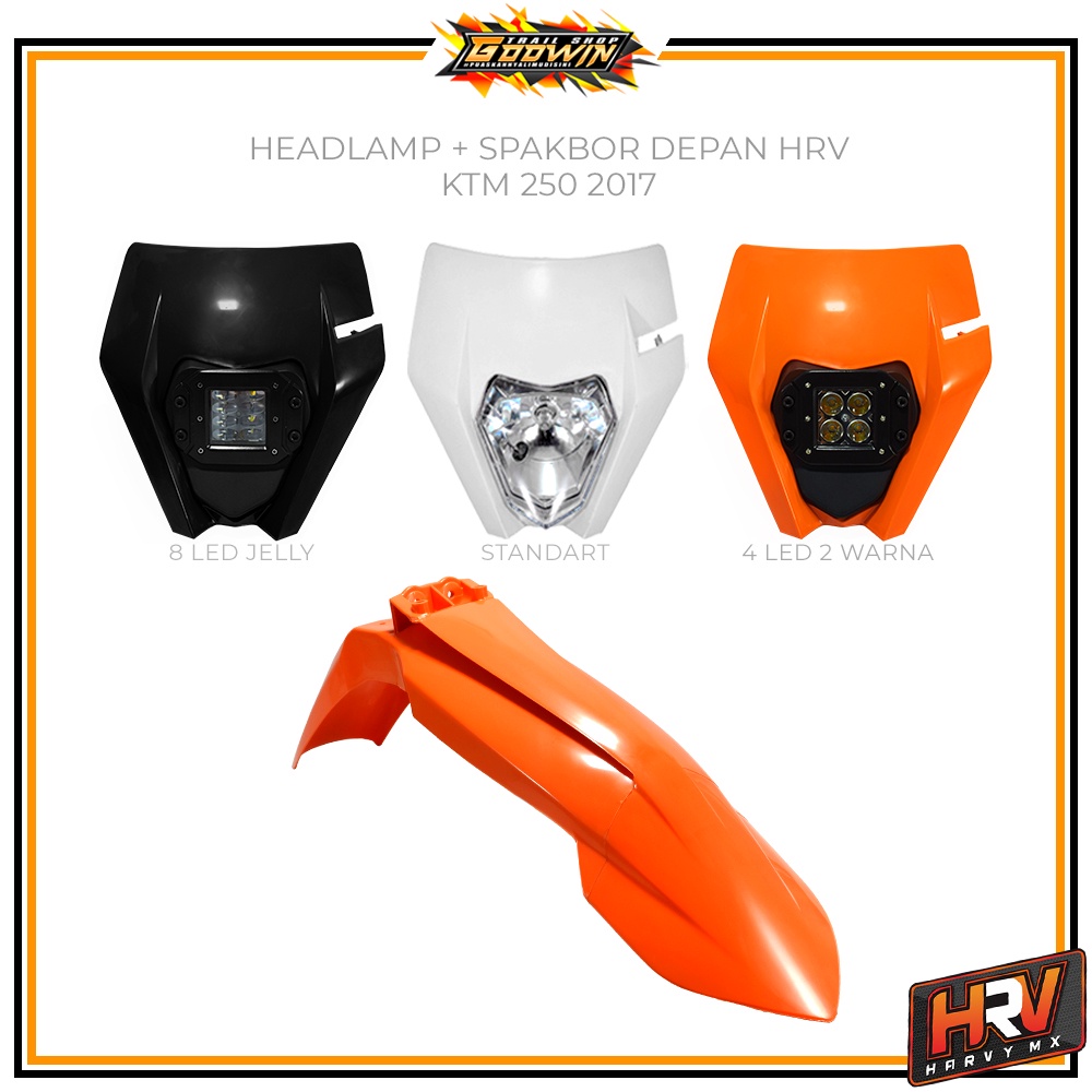 PAKET Spakbor Slebor Depan KTM 250 Headlamp Reflektor Lampu Batok Depan HRV KTM 250 2017 8 Led Jelly / 12 LED