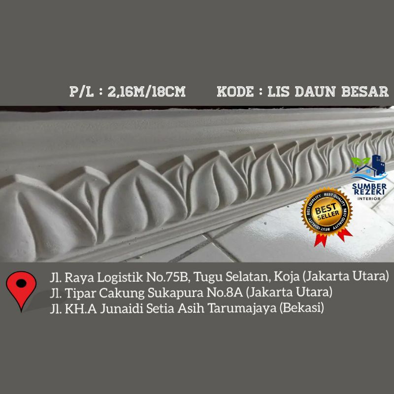 Lis/List Profil Gypsum Plafon, Motif Daun Besar 18cm