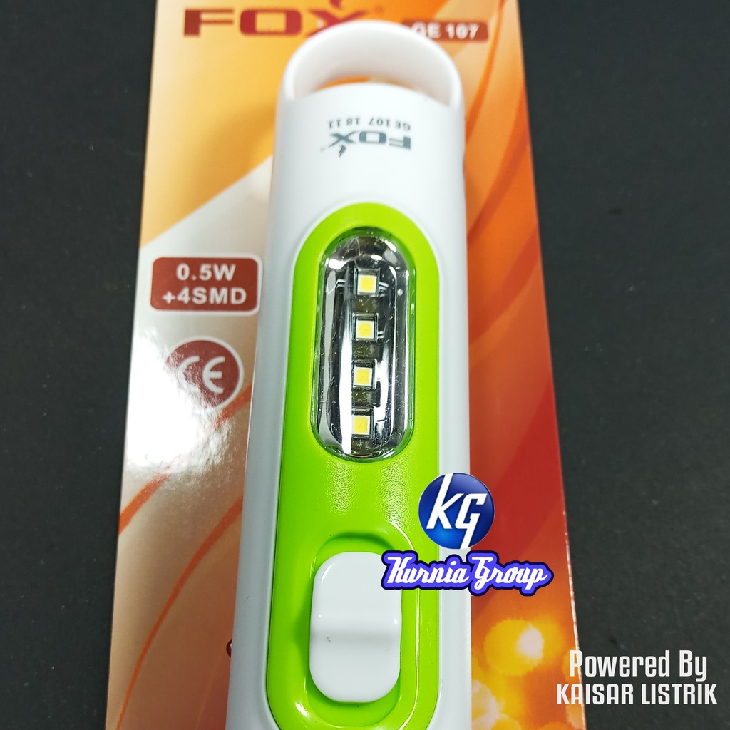 FOX Senter LED 2in1 + Emergency Genggam Charge Terang Awet GE 107 Cas rechargeable Tahan Goncangan