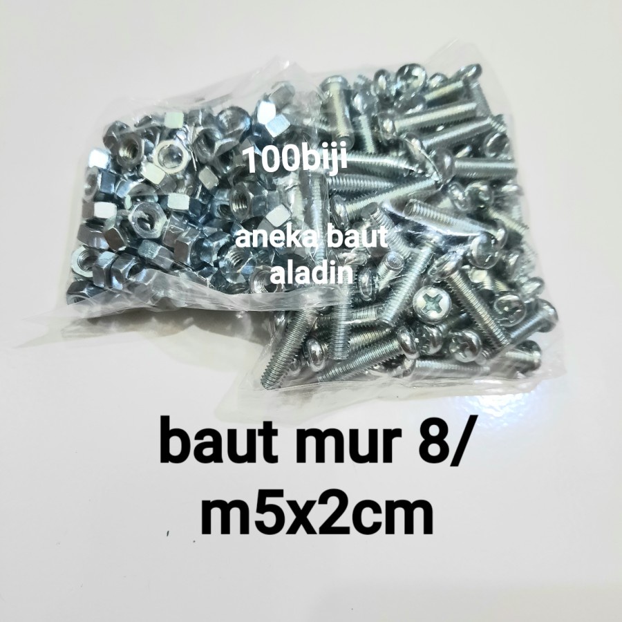 baut dan mur 8 panjang 2cm obeng harga per 100biji