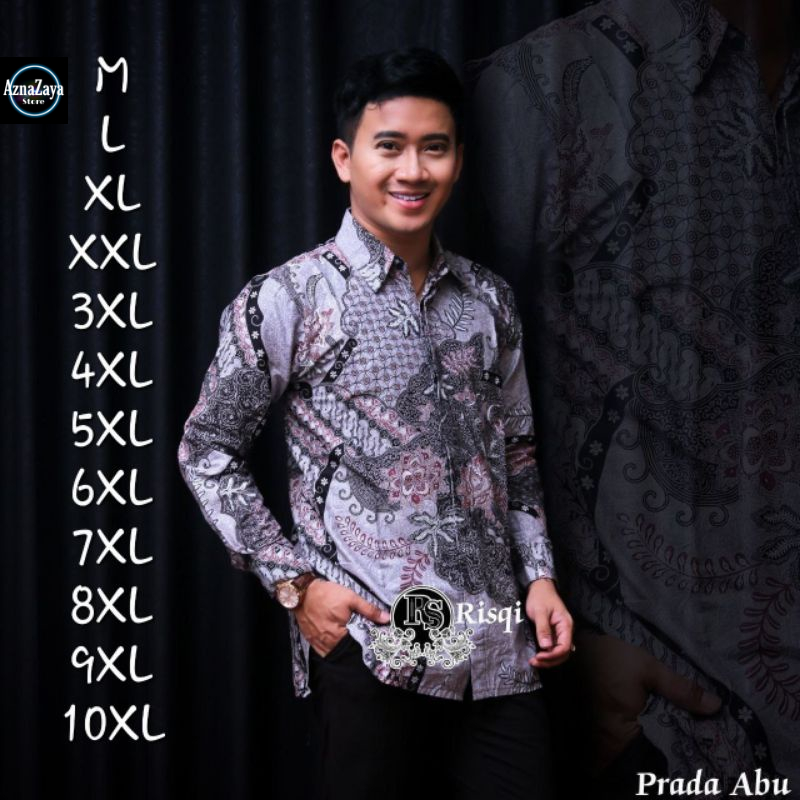 kemeja batik pria lengan panjang dan lengan pendek motif prada abu baju batik jumbo pria big size M L XL XXL 3XL 4XL 5XL 6XL 7XL 8XL 9XL 10XL