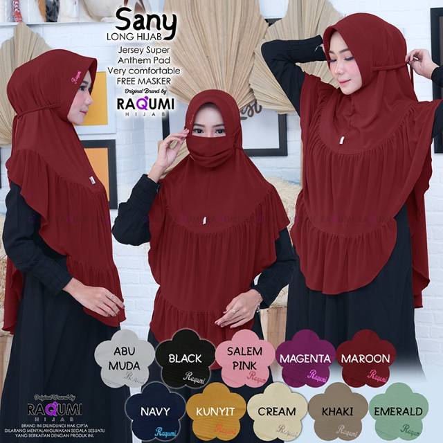SANY LONG HIJAB ORIGINAL RAQUMI HIJAB | RAQUMI BENGKULU | Jilbab Jersey | Jilbab Masker |Free Masker