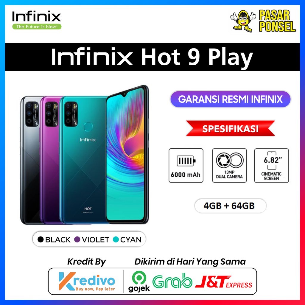 HP INFINIX HOT 9 PLAY 4/64GB GARANSI RESMI TERMURAH SESURABAYA