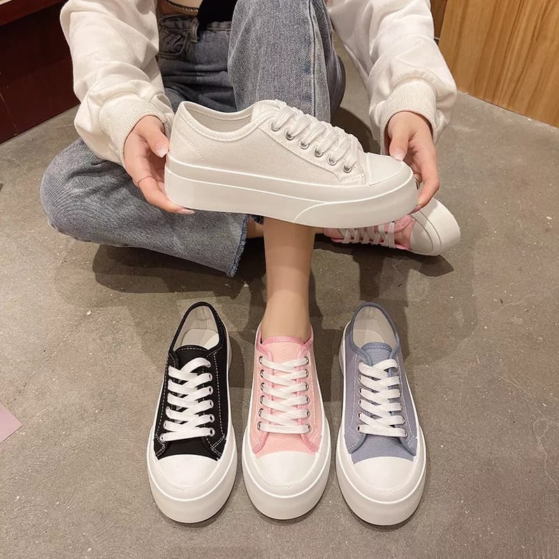 Sepatu Sneakers Wanita Kekinian Casual - Sepatu Wanita Fashion Sekolah Kanvas