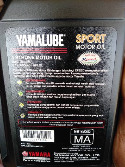 Oli yamalube sport 1 lt..for yamaha vixion.scorpio.r26 dll