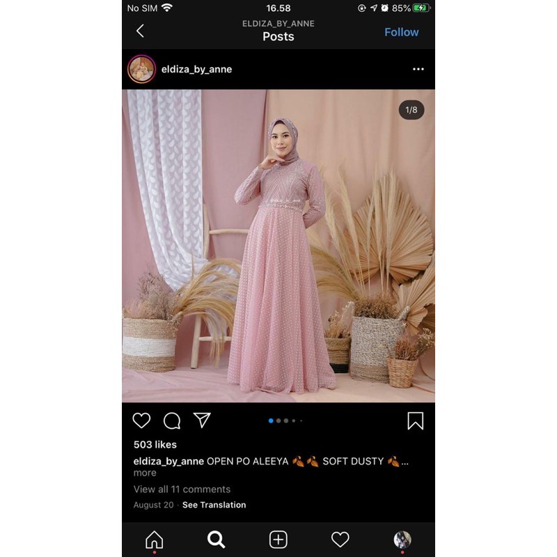 Dress cantik muslimah Kondangan gaun pesta Merk Eldiza by Anne Aleeya Dress Dusty pink Size Xs