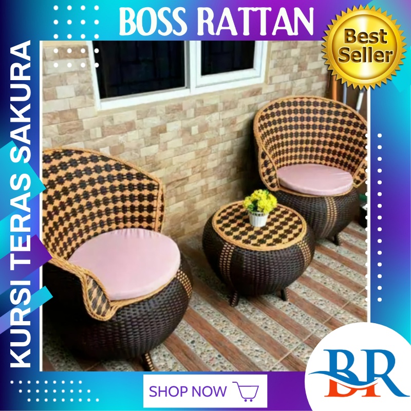 Jual Kursi Korsi Sofa Bangku Teras Set Sakura Anyaman Rotan Sintetis Malas Santai Santay Nyaman