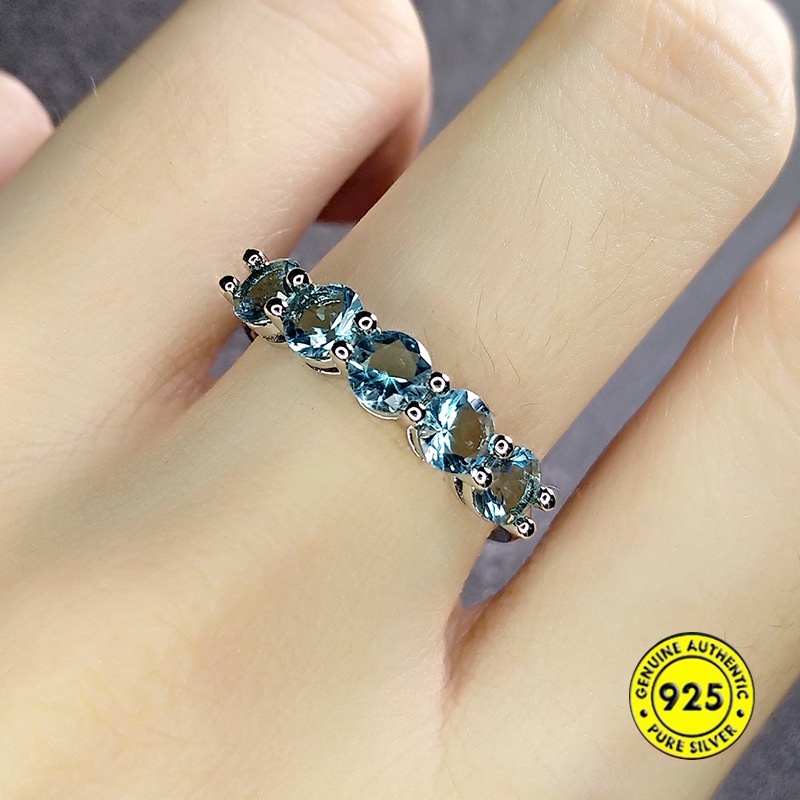 Cincin Sterling Silver 925 Model Terbuka Dengan Batu Topaz Biru Untuk Wanita