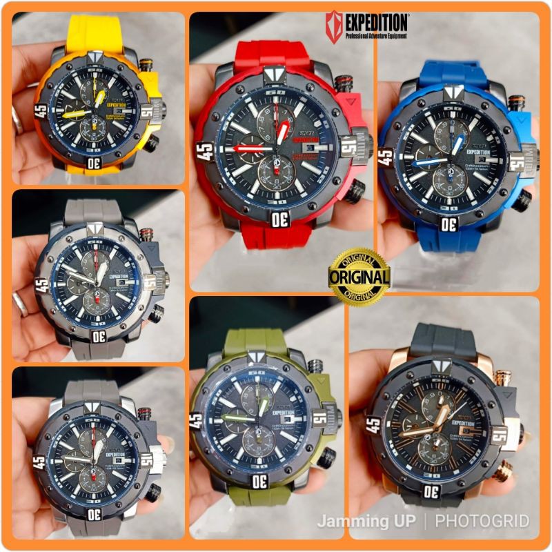 Jam Tangan Expedition Pria Original E 302 EXP 302 E302 Rubber Strap Garansi Resmi 1 Tahun