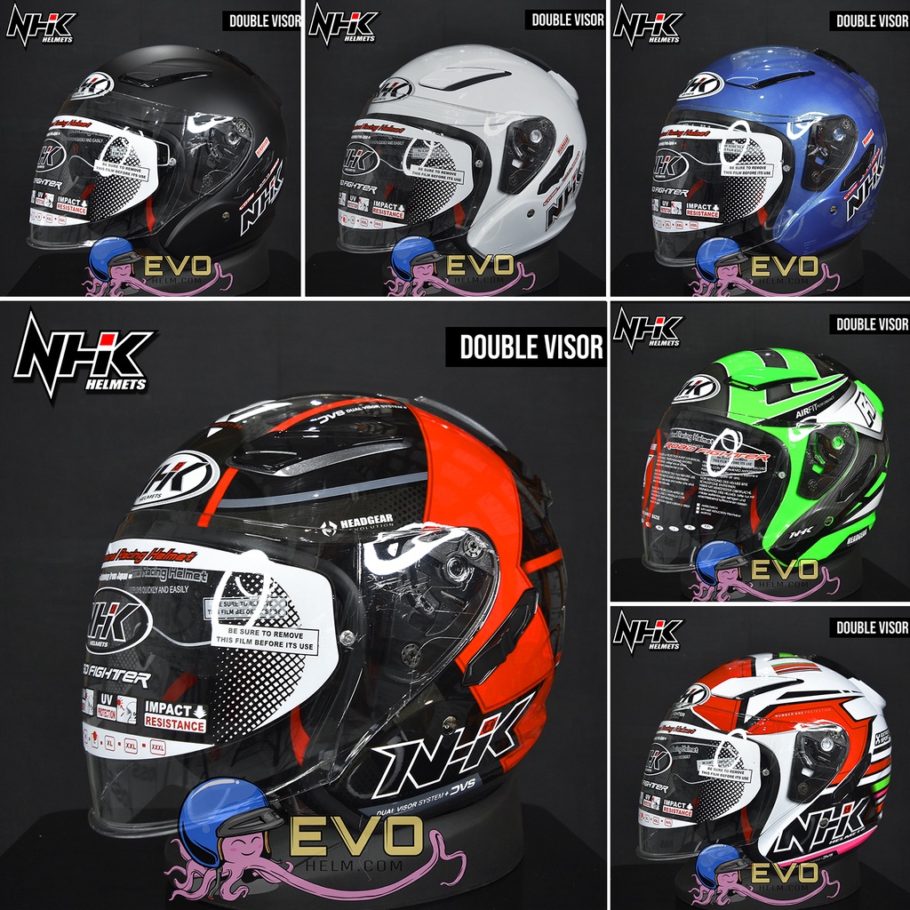 NHK R1_SOLID MOTIF WARNA LENGKAP - HELM NHK HALF FACE DOUBLE VISOR ORIGINAL DOT