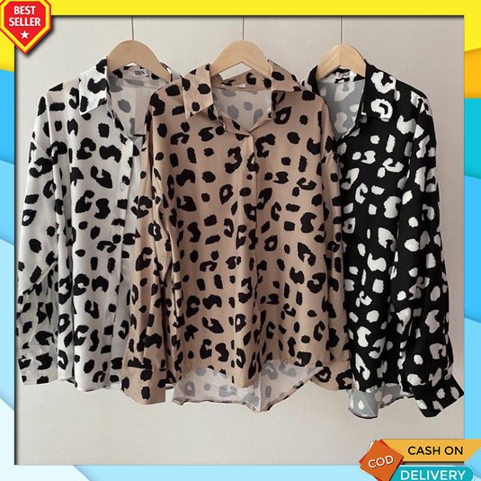 Blouse Wanita Vneck Motif Bunga / Isuga Jean* Original / Mewah Bahan P Kemeja Motif Leopard