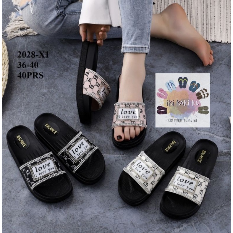 SANDAL BALANCE WANITA WEDGES KARET TEBAL HELLO LOVE 2028