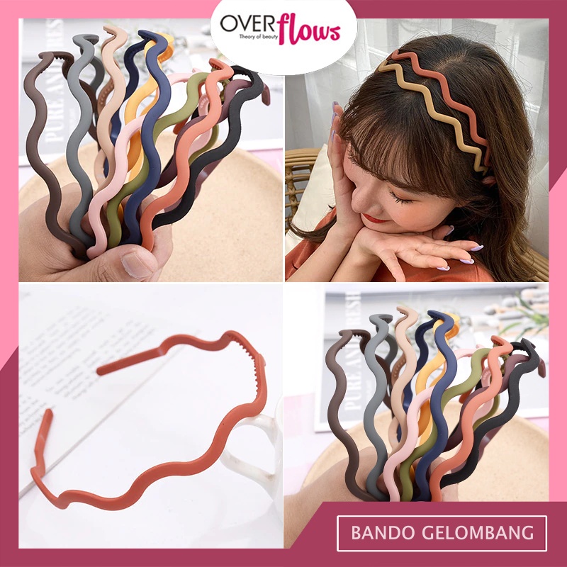 OVERFLOWS.ID Bando Korea Gelombang Polos Warna Doff Gelombang Plastik Hairband Bando Hitz Full Color Dark Termurah