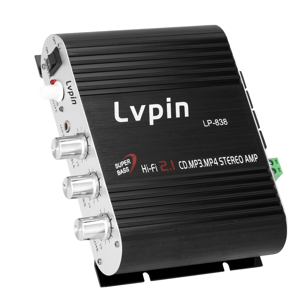 LVPIN LEPY Mini Hifi 2.1 Stereo Ampli Mobil Amplifier Treble Bass Booster 12V  LP-838