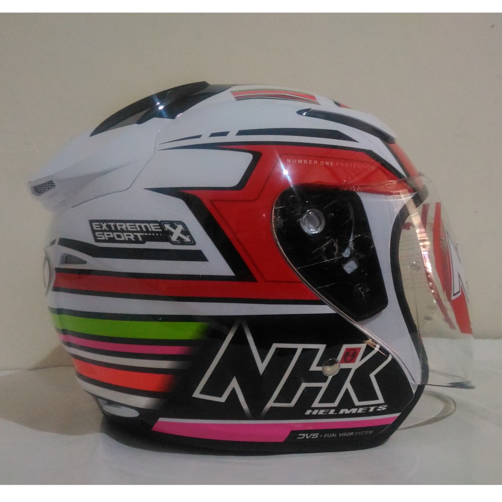 HELM  NHK  R1    RAINBOW   WHITE / RED  HALF FACE  DOUBLE VISOR