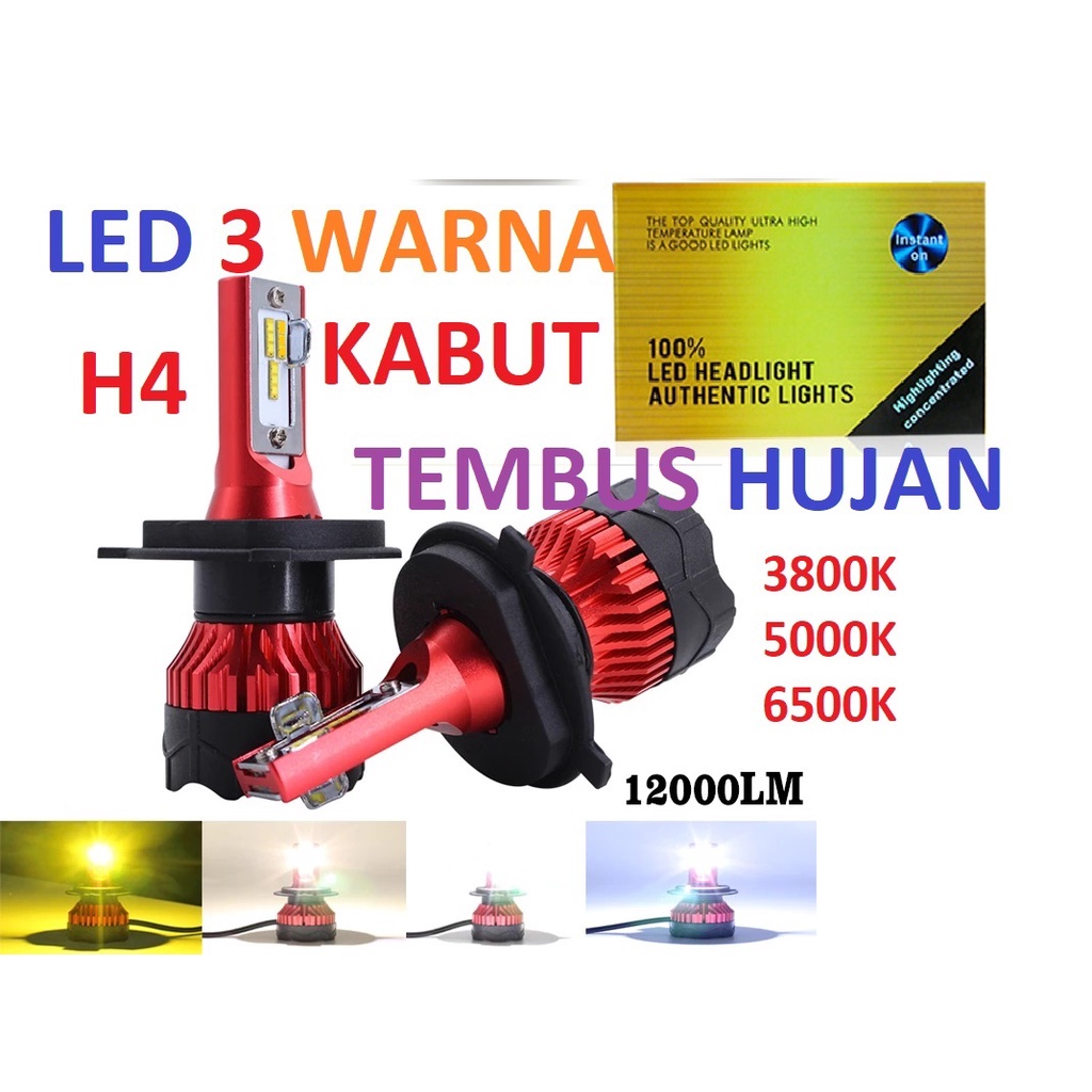 LED H4 H11 3 warna Tembus Kabut dan Hujan 30 watt original Chip warna berubah Putih-Kuning