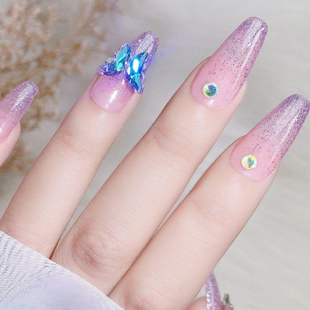 Mxbeauty Pesona Kuku Glitter Kaca Manikur Aksesoris Bentuk Kupu-Kupu Kristal Kuku Rhinestones