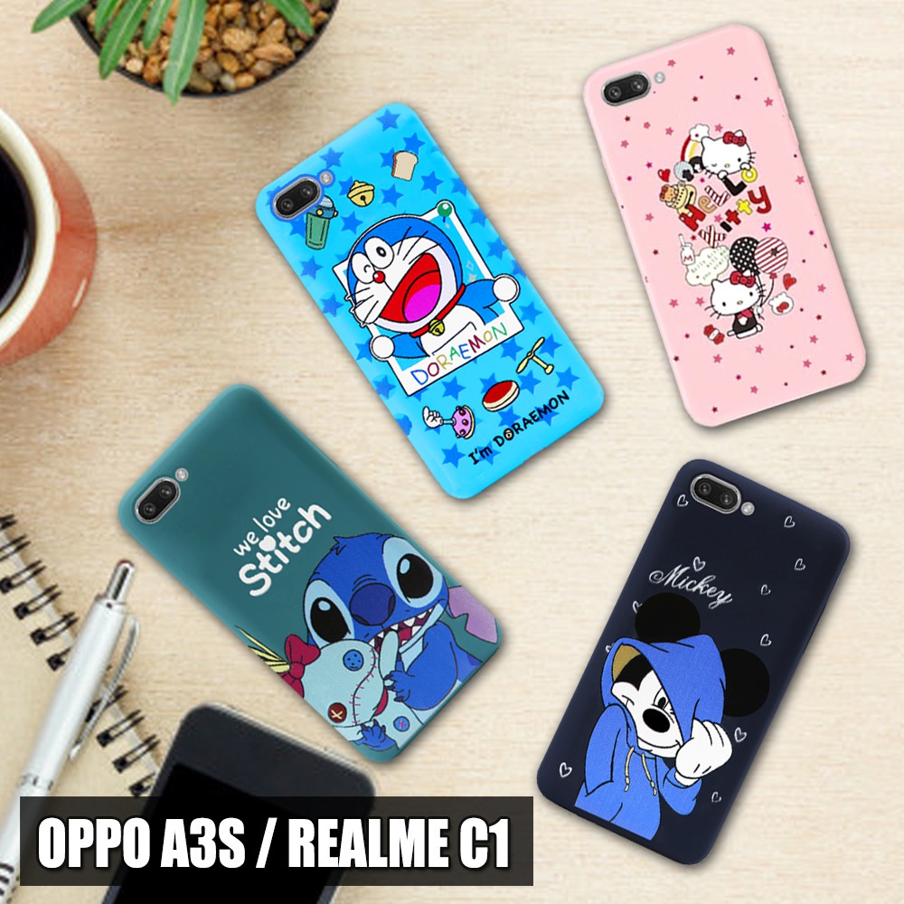 3D Case Oppo A3S / Realme C1 Softcase Karakter Doraemon