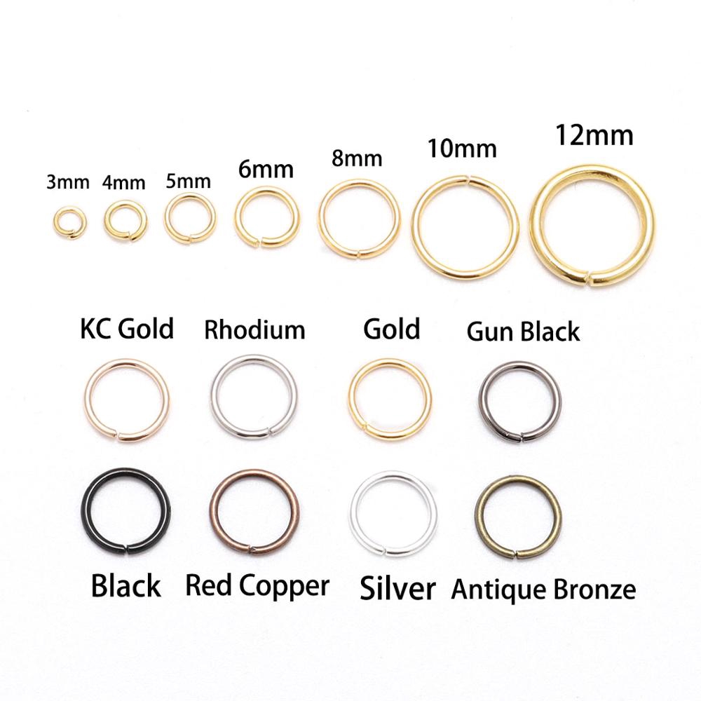 200pcs / Kantong Ring Konektor Split Jump 3 / 4 / 5 / 6 / 7 / 8 / 10 / 12 / 14 / 16 / 18 / 20mm Warna Silver / Gold / Bronze Untuk Membuat Perhiasan Diy