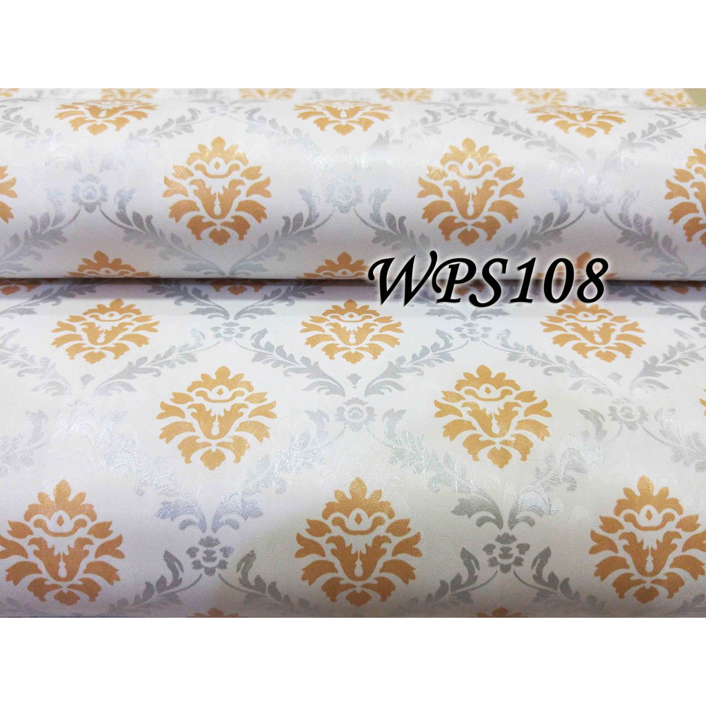 METH WPS108 SILVER N GOLD DIAMOND WALLPAPER STICKER 45CMX5M STIKER DINDING TEMBOK RETRO KLASIK CLASS