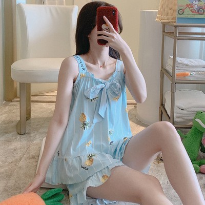 TINO TINO Piyama Set / Setelan Piyama Pendek Model Rompi Berbagai Macam Motif-PINEAPPLE BLUE