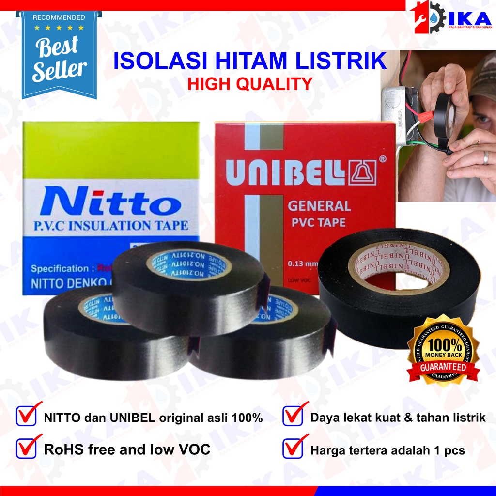 Jual ISOLASI LISTRIK NITTO & UNIBEL ASLI 100% / ELECTRIC TAPE HITAM ...