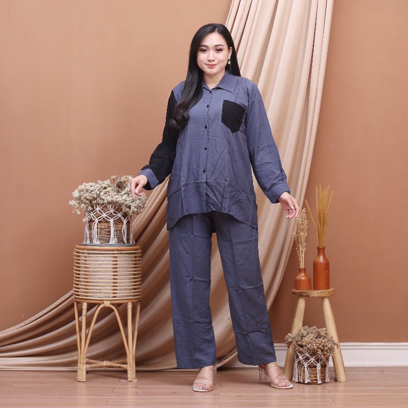 COD - ONE SET BAJU PIYAMA RAYON - SETELAN WANITA KANCING POLOS