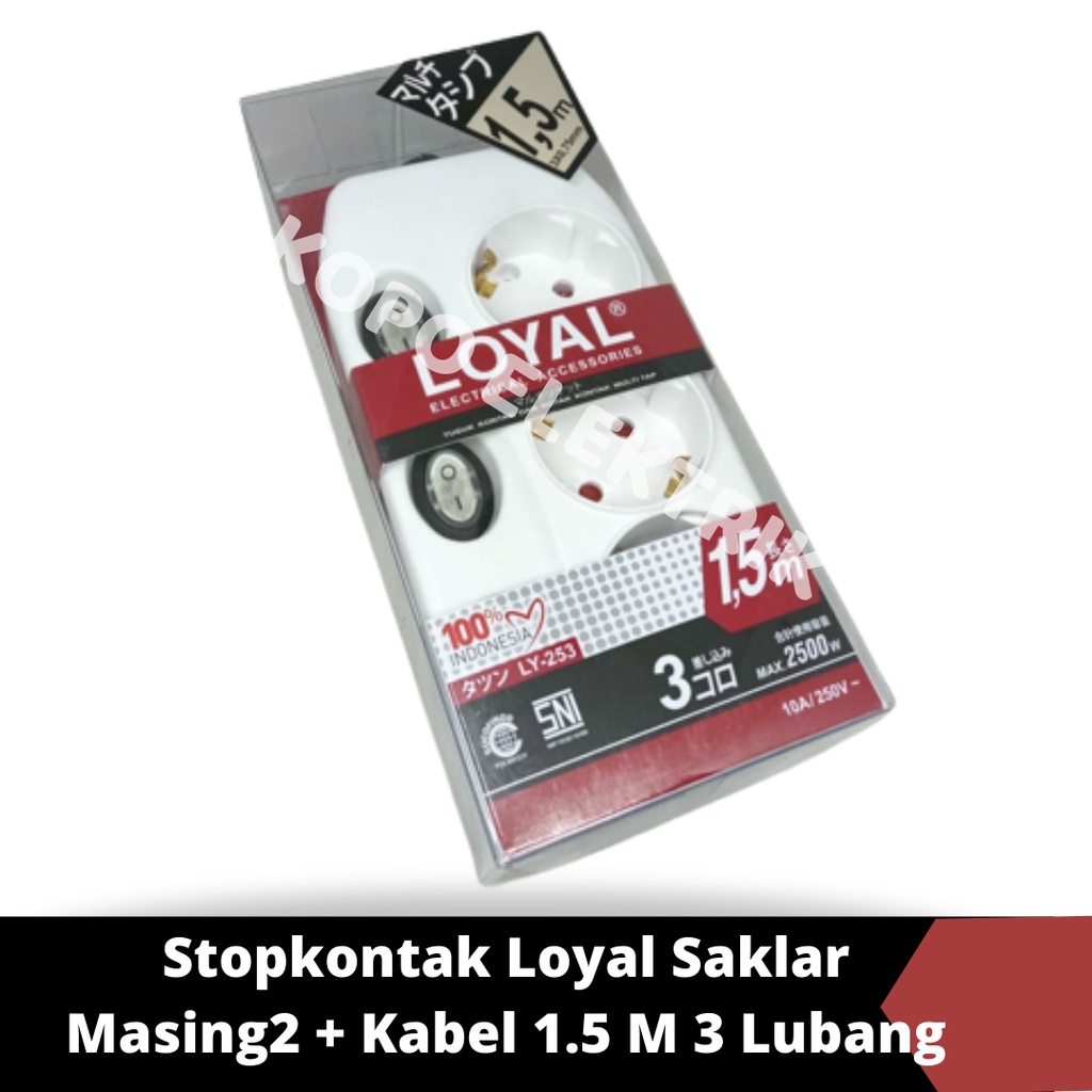 Stopkontak Loyal Saklar Masing2 + Kabel 1.5 M 3 Lubang