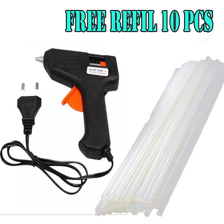 Glue Gun Lem Tembak 20 Watt - Lem Tembak Stick Lilin &amp; 10 Bonus Refill Lem