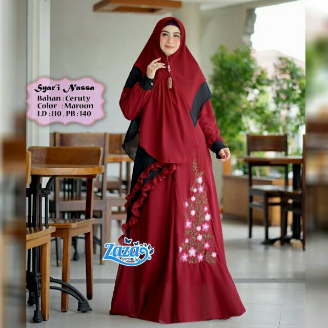 Gamis syari set khimar gamis syari bordir gamis syari ceruti gamis syari casual Syari Nassa by Zaza