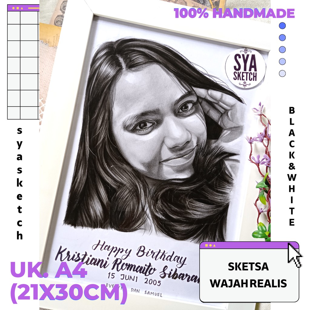 

Sketsa Wajah A4 Black & White / Jasa Sketsa Wajah / Lukisan / Kado Ultah/ Karikatur