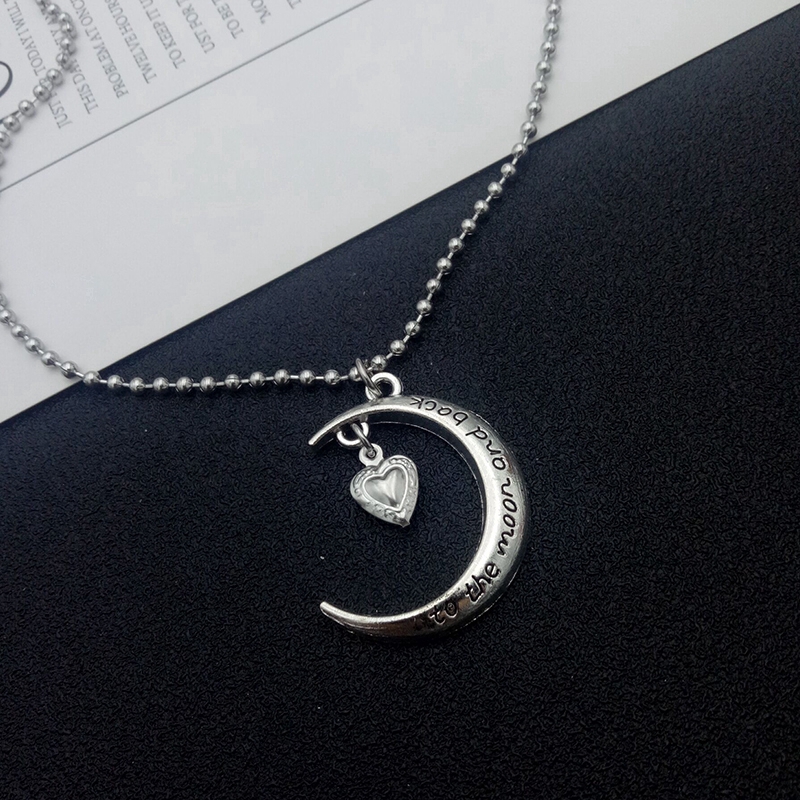 Kalung Panjang Rantai Perak Hati Silver Long Chain Necklace Moon Heart Korea Cool Letter Necklaces for Women Party Jewelry